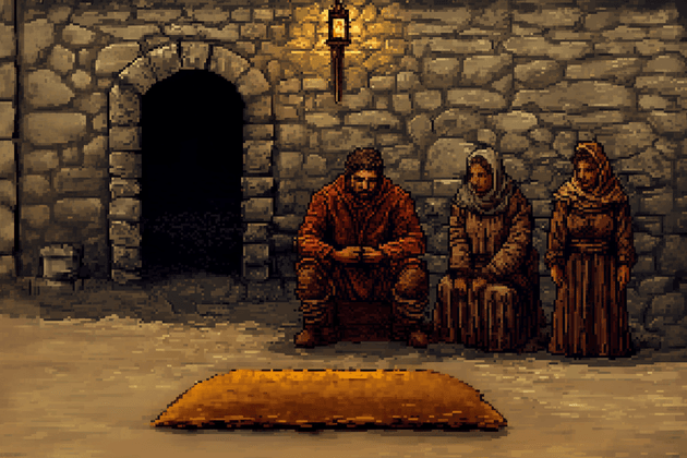 Animated image of a family gathered around a burial mound